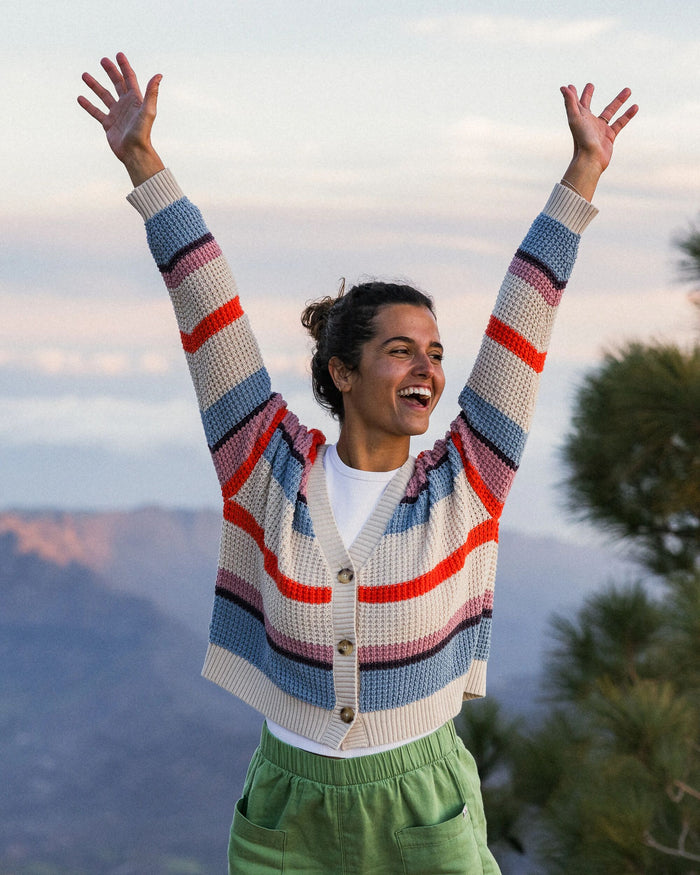 Reflection Open Knit Stripey Cardigan - Multi Vintage White Stripe